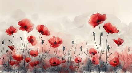 Red poppies in watercolor