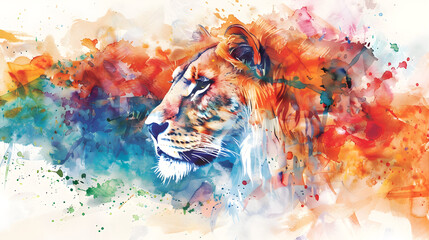 Abstract watercolor of a lion - obrazy, fototapety, plakaty