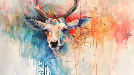 Abstract watercolor of a deer 