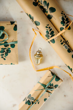 Christmas gifts wrapped in pretty paper