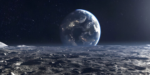 3d rendering of planet earth in space with stars and moon - Ai Generated