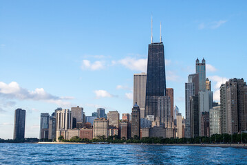Fototapeta na wymiar Chicago skyline at sunny summer day from Lake Michigan, Chicago, Illinois, USA.