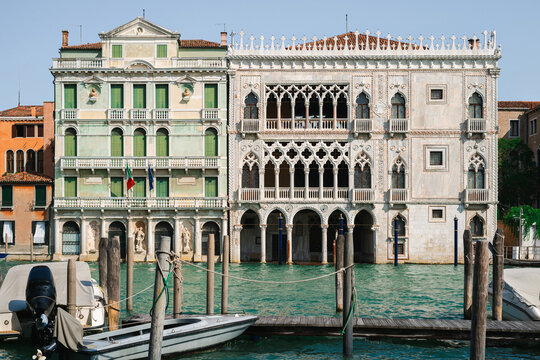 View of Grand Canal with beautiful palaces in Venice 