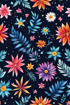 Contrast between bright flowers, dark background gives image special atmosphere, appeal, highlighting its beauty wonder. For home interior, bedroom, living room, childrens room to add bright colors.