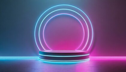 Dynamic Podium with Vibrant Neon Ring Gradient Background