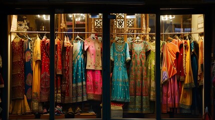 a visually appealing scene of a fashionable cloth shop, highlighting the vibrant colors and trendy designs of women's garments attractive look
