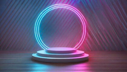 Sleek Empty Stage with Neon Ring Gradient Backdrop