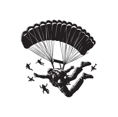 Skydiver silhouette parachuting vector illustration