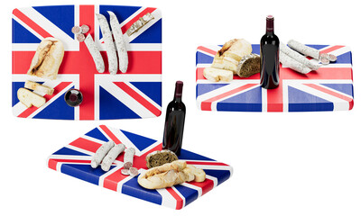 British-Inspired Gourmet Feast with Wine on Union Jack Backdrop