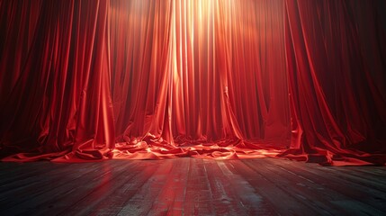 Red stage drapes set for a dramatic reveal - obrazy, fototapety, plakaty