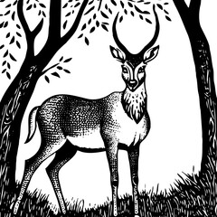 Gazelle. Black and white illustration. Logo design for use in graphics. T-shirt print, tattoo design. Generated by Ai