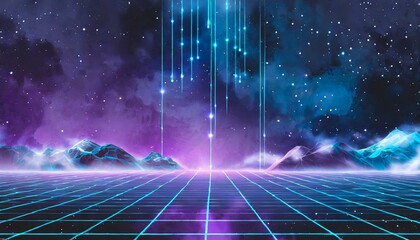 Cyber Cosmos: Retrowave Background with Starry Sky and Smoke