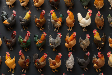 Muster mit Hühnern auf schwarzem Hintergrund