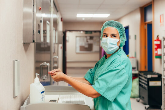 Female Healthcare Professional Practicing Hand Hygiene