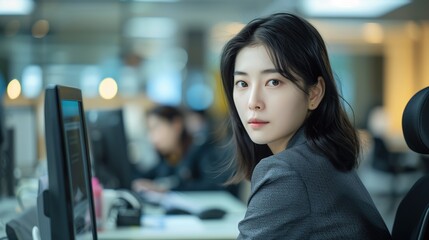 Woman Sitting in Front of Computer Monitor