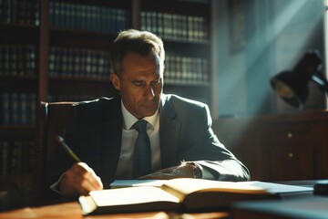 Lawyer Deep in Case Preparation at Desk