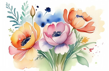 Watercolor illustration bouquet of flowers