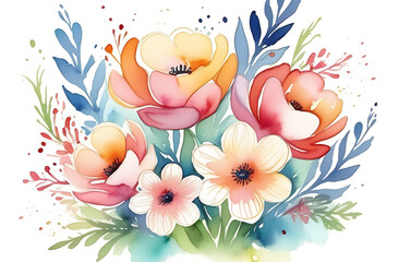 Watercolor illustration bouquet of flowers