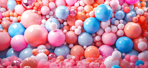 3d rendering of colorful balloons in front of the entrance to the building - Ai Generated