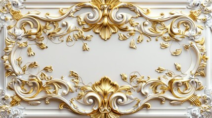 a rich golden baroque ornament delicately engraved on a pristine white background. The intricate details and lavish curves of the design exude opulence and sophistication