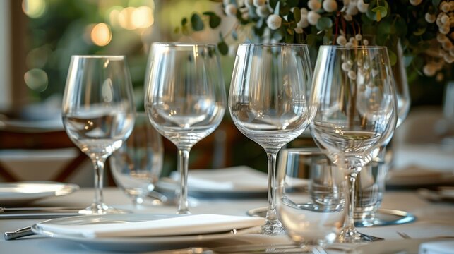 Gleaming glassware set for fine dining experience