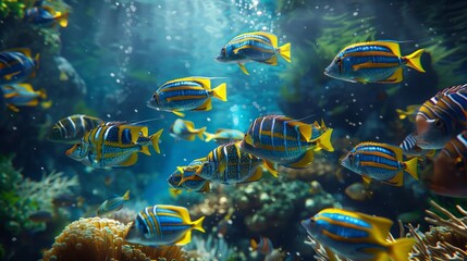 Oceanic realm teeming with striped fish