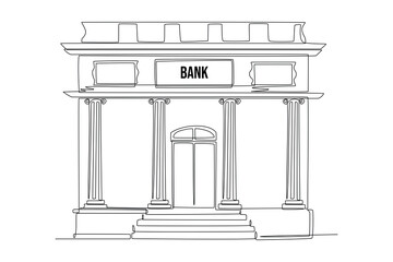 Single continuous line drawing of bank building. Home architectural building isolated minimalism concept. Dynamic one line draw graphic design vector illustration on white background