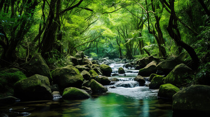 river in the forest.