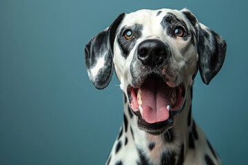 Portrait of a happy dalmatian dog with its tongue out. Created with Ai - obrazy, fototapety, plakaty