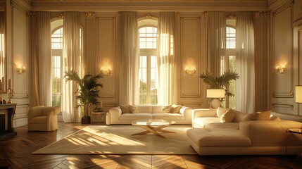 Fototapeta premium Luxury living room with empty wall background 
