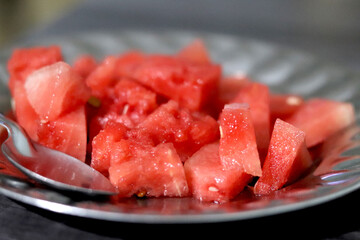 watermelon in a plate - red fresh cut watermelon - healthy summer fruit