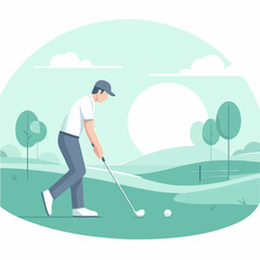 Vector of people playing golf in flat design style