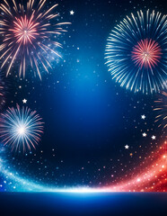 Fototapeta premium 4th of July, USA Independence Day banner in blue, red, and white with stars and fireworks, copy space.