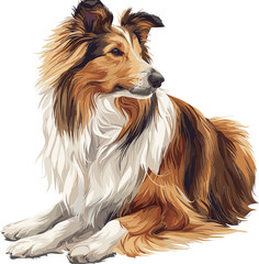 Rough Collie Dog adorable art vector illustration