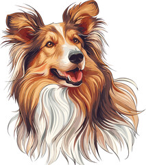 Rough Collie Dog adorable art vector illustration