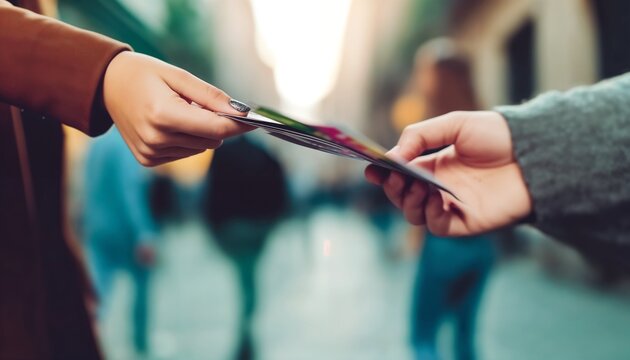 hand-to-hand delivery of advertising leaflets on the street.

