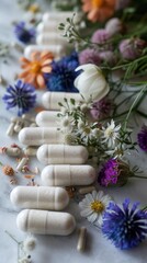 Fototapeta na wymiar Natural remedies: herbal therapy, medicines, drugs, tincture, infusion, homeopathy for holistic health and wellness solutions in alternative medicine practices.