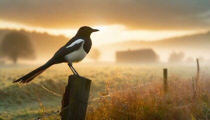 magpie on a fence post
