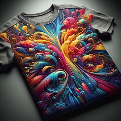 New T-shirt design with abstract pattern and watercolor paints on dark background