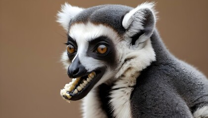 Naklejka premium A-Lemur-Grooming-Its-Fur-Using-Its-Teeth-To-Remov-