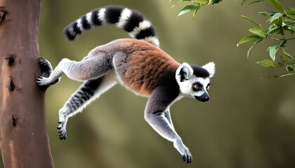 Naklejka premium A-Lemur-Leaping-From-Tree-To-Tree-Showcasing-Its-