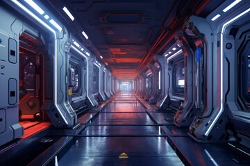 Corridor on a science fiction movie scene - obrazy, fototapety, plakaty