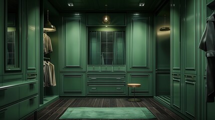 an AI image showcasing a minimalistic yet stylish dressing room interior with green wood attractive look