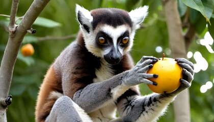 A-Lemur-Eating-Fruit-From-A-Tree-Using-Its-Hands-