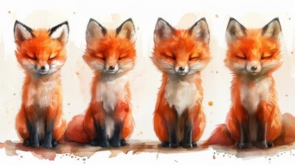 Modern characters of 5 cute foxes