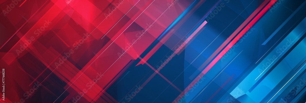 Poster blue and red background vector presentation design with geometric shapes, diagonal lines and gradien