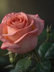 Beautiful Closeup Photography of Blooming Pink Rose with Water Drops in Natural Light HD