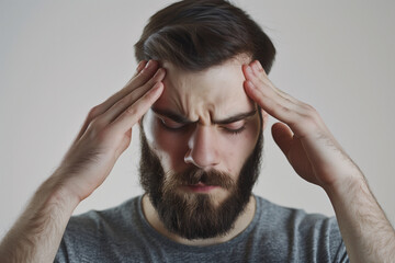 Young Man with Beard Feeling Stressful Headache