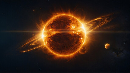 giant glowing star, the sun, at the center of our solar system, providing light and energy to planets like Earth