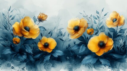 Modern illustration of a floral background with watercolors.